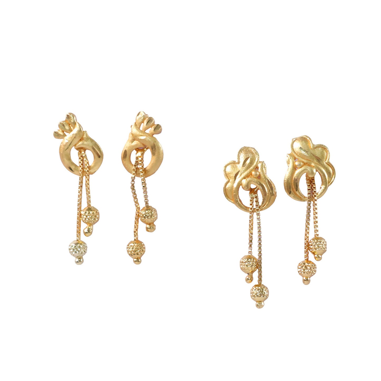 Elegant Gold Dangle Earrings Combo Set with Floral and Heart Inspired Studs (2 Pair)