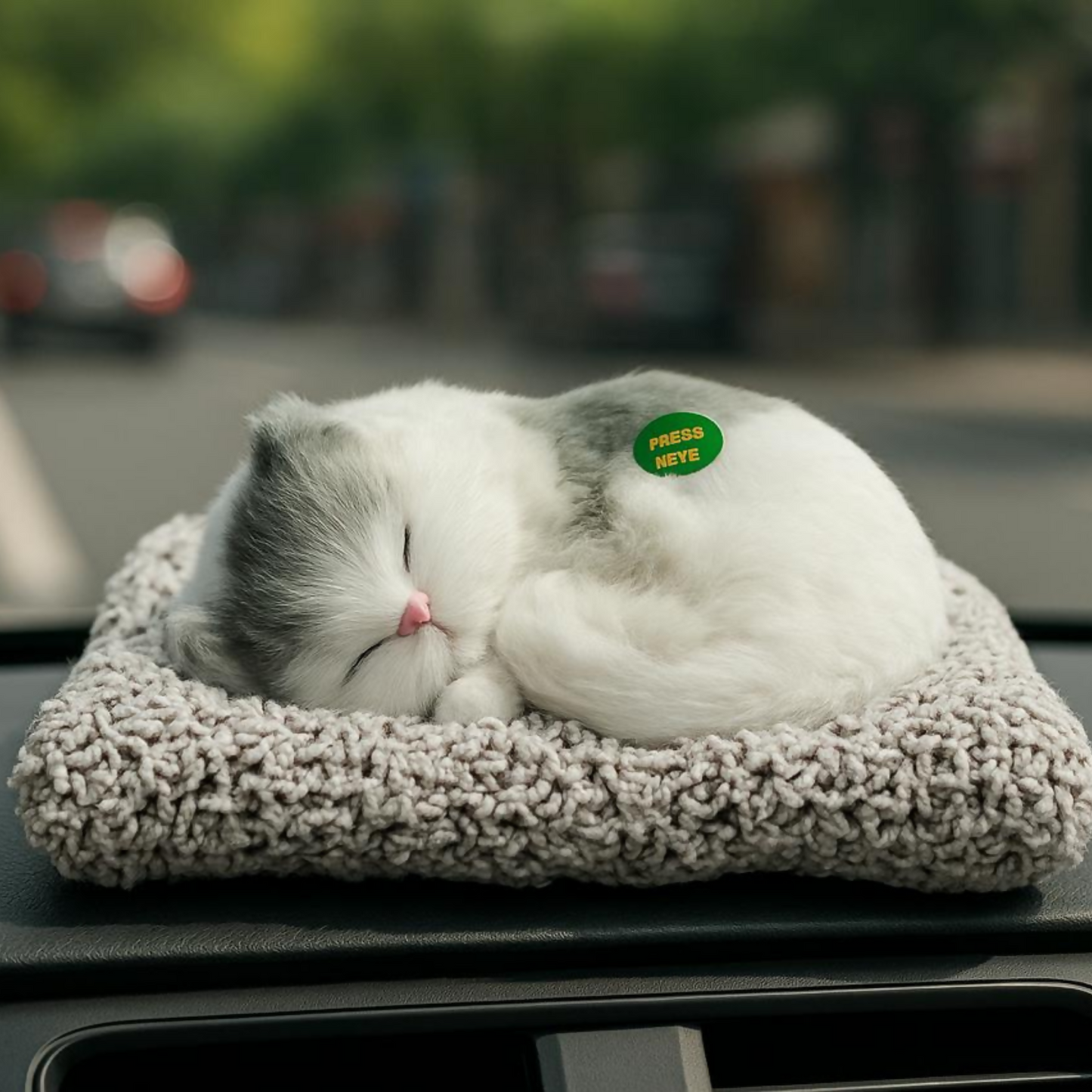 Premium Grey & White Sleeping Cat Dashboard Toy