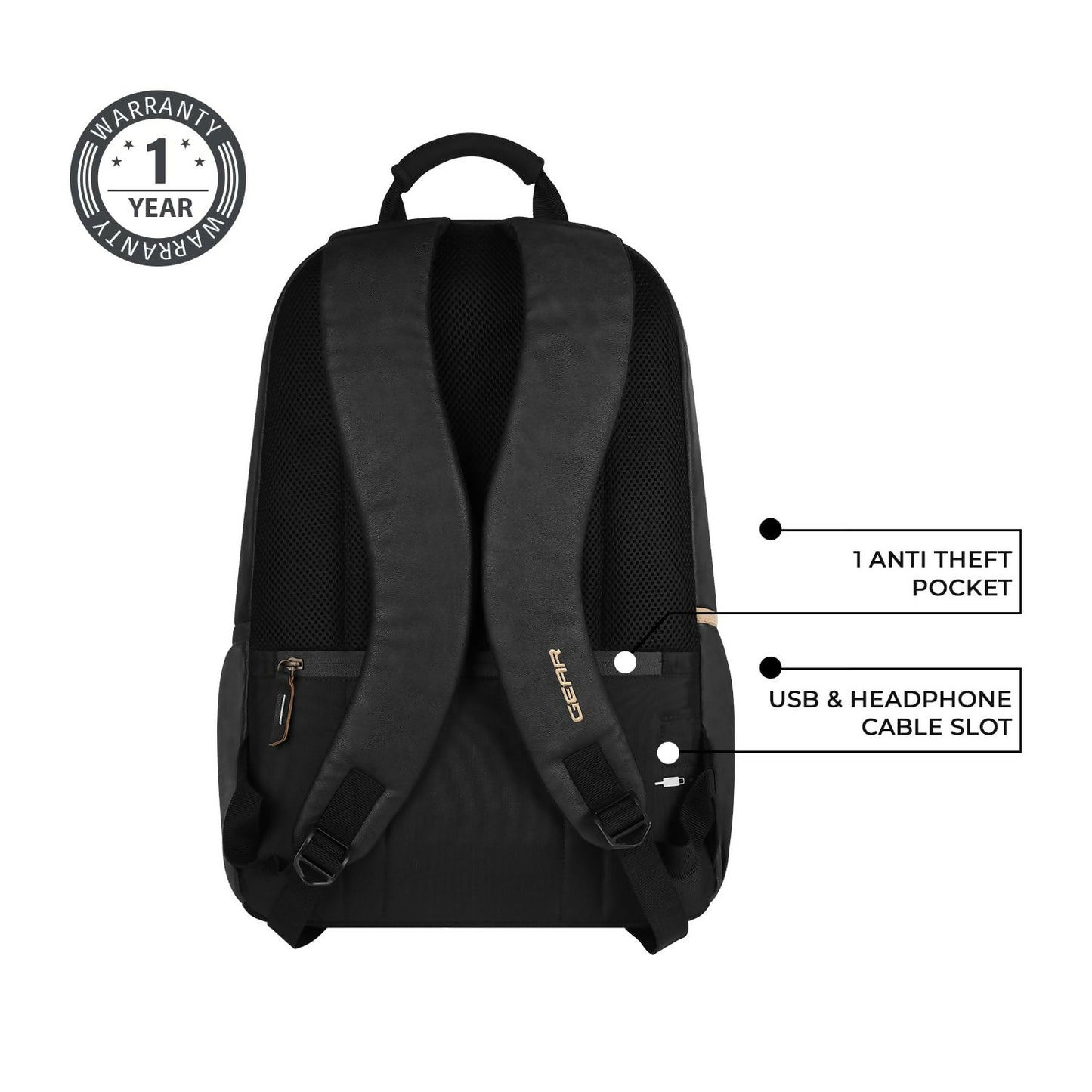 GEAR Laptop Back Pack Classic Faux Leather Black