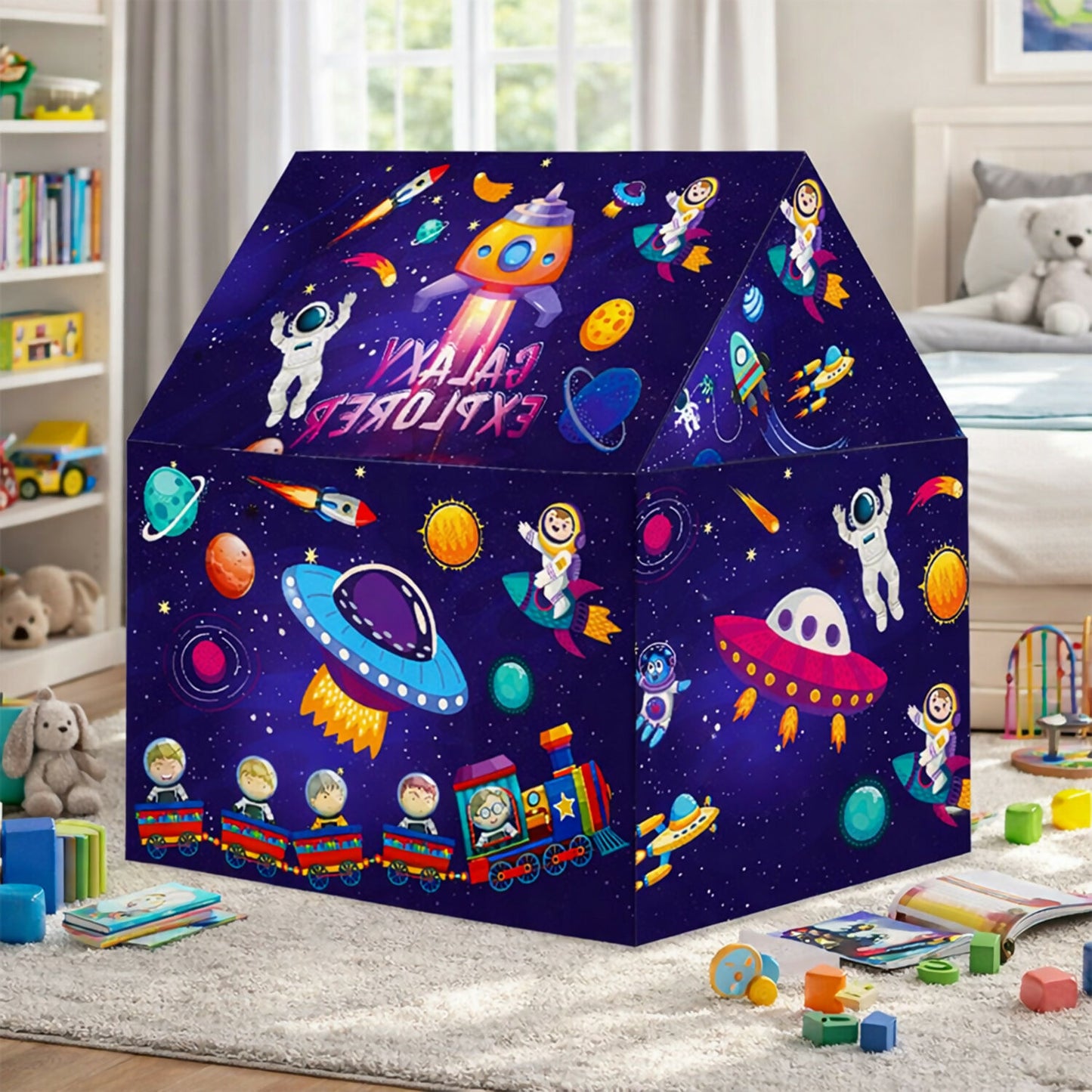 Galaxy Explorer Kids Play Tent House with Space Theme Indoor & Outdoor Foldable Playhouse Tent for Children