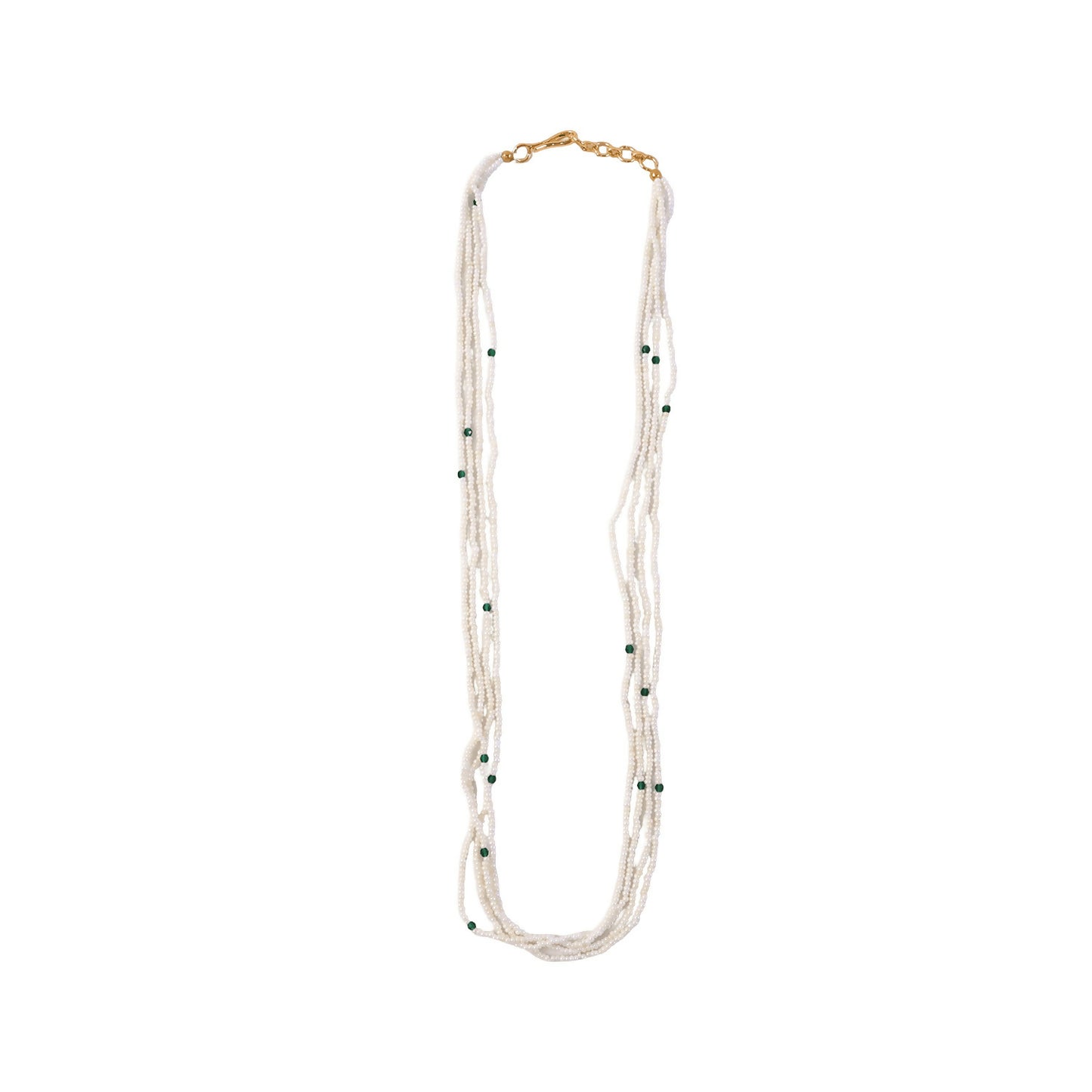White and green multi-layer mala styled with ethnic attire