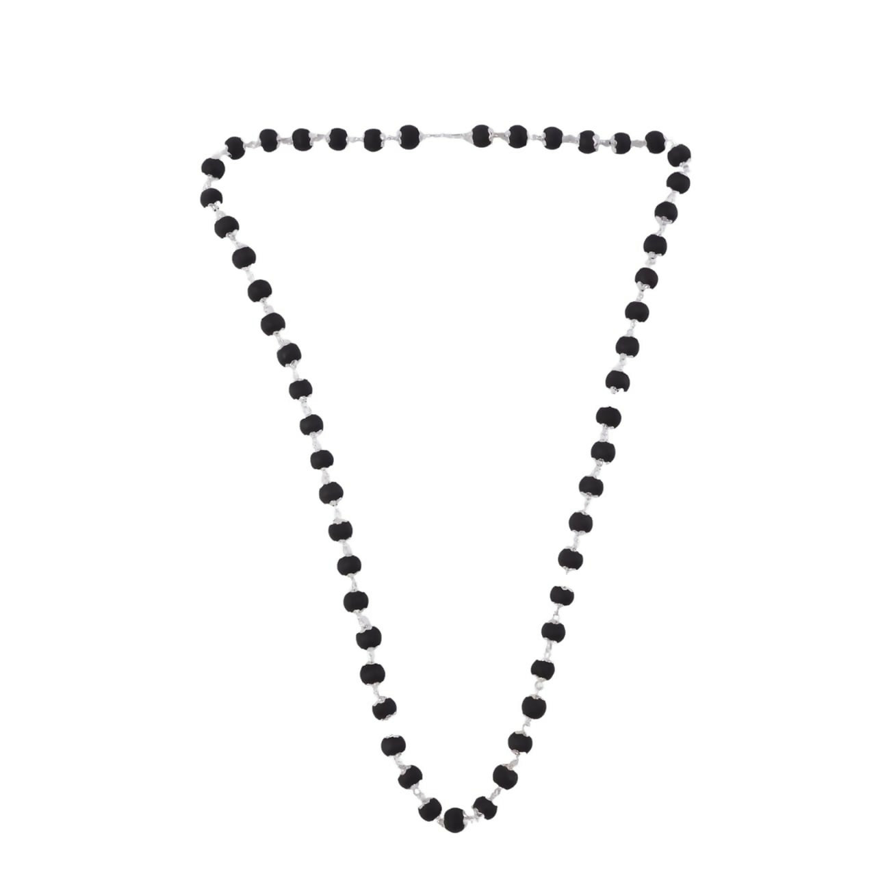 Detailed view of silver accents on black matte beads