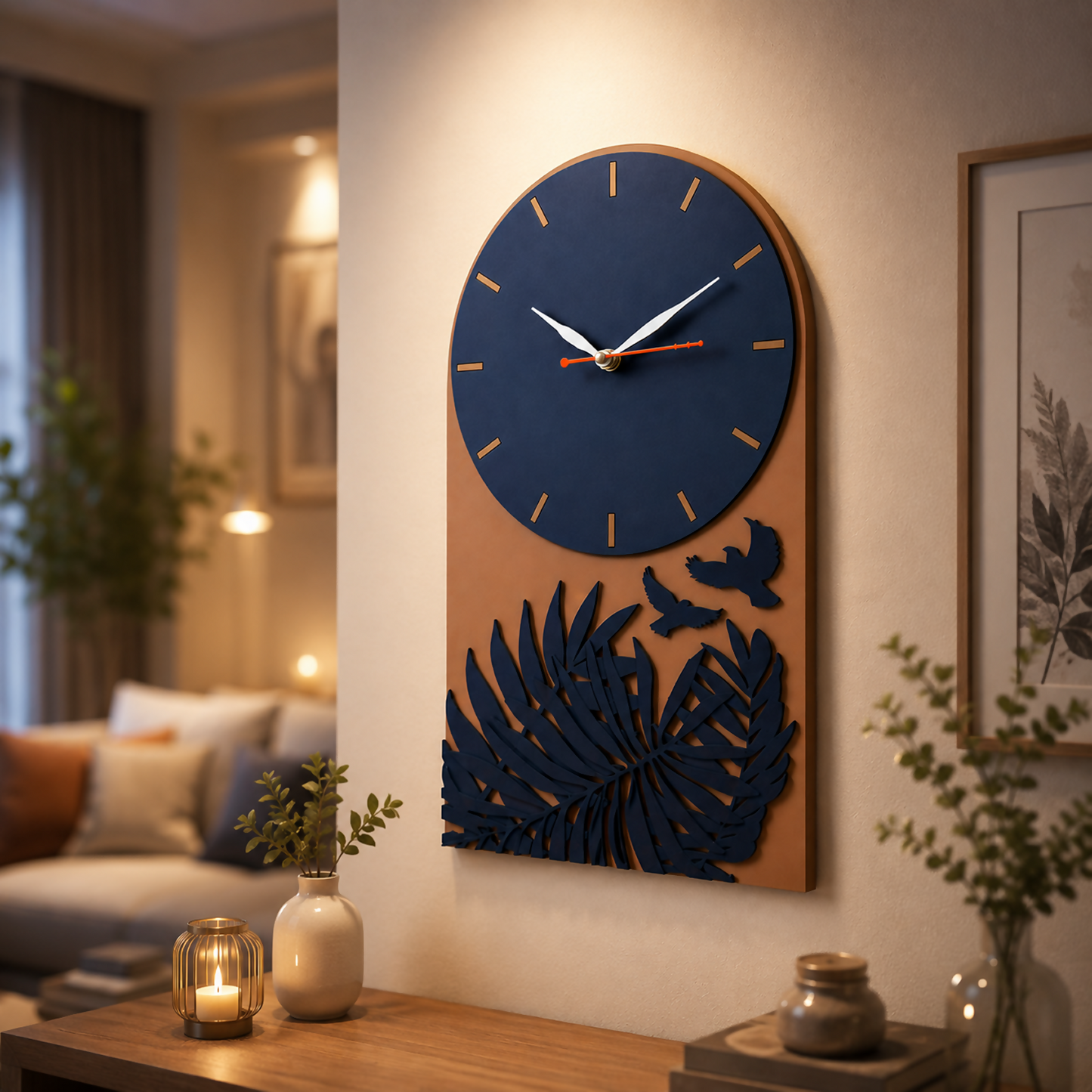 Tropical Leaf Bird Designer Layered MDF Wall Clock Modern Luxury Home Wall Décor variant view for festive gifting home decor