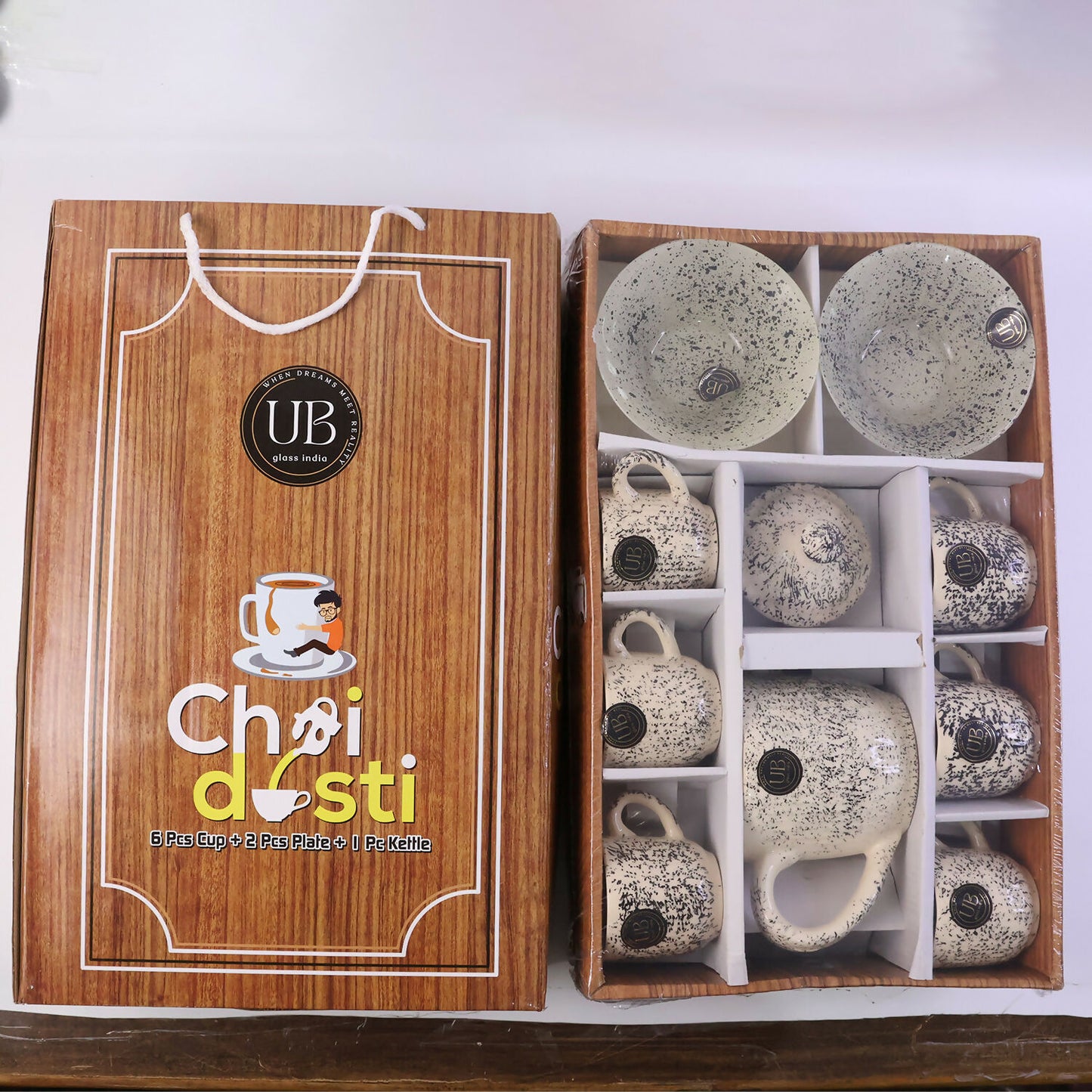 Elegant Ceramic Tea Set with Teapot, 6 Cups and Serving Bowls for Home Dining & Serving