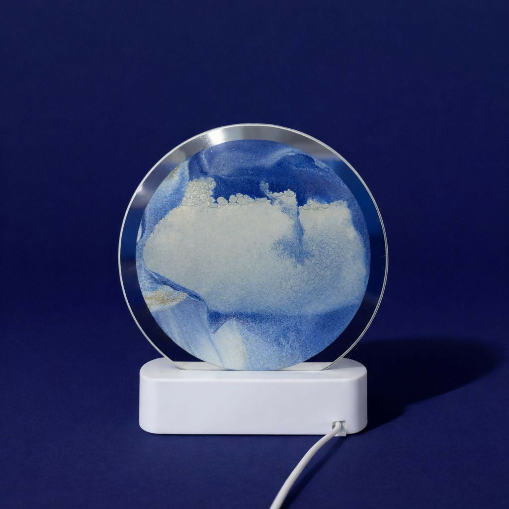 LED Round Static Blue Sand Art Lamp | Ambient Decorative Night Light Home Décor