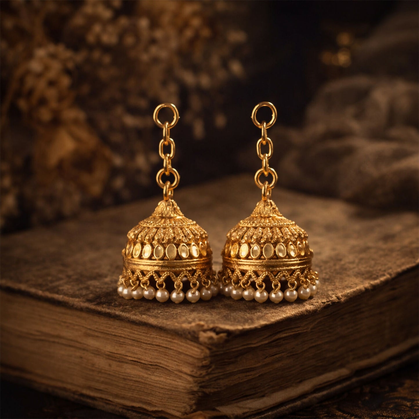 Traditional Gold-Finish Pearl Drop Jhumka with Classic Dome Design