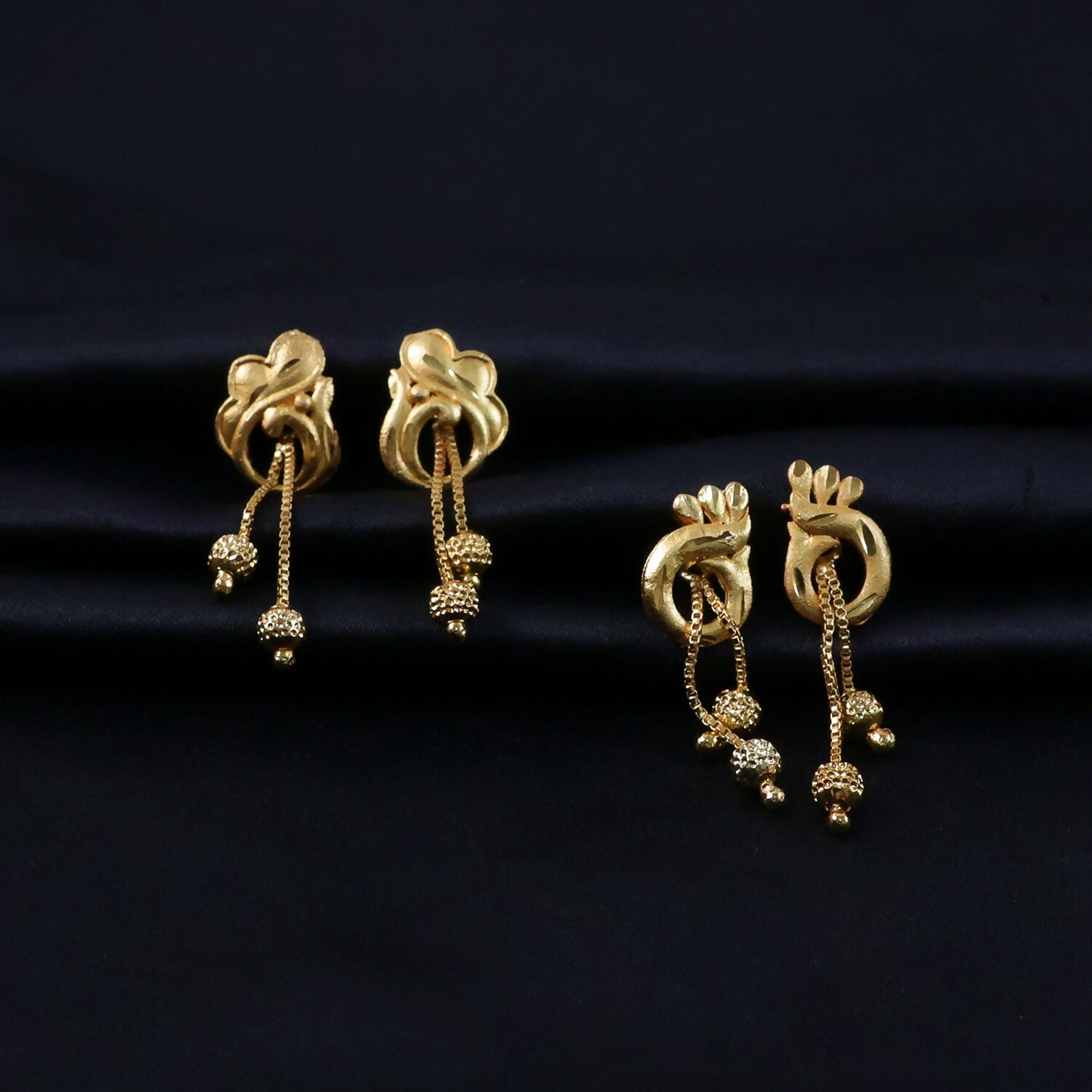 Elegant Gold Dangle Earrings Combo Set with Floral and Heart Inspired Studs (2 Pair)