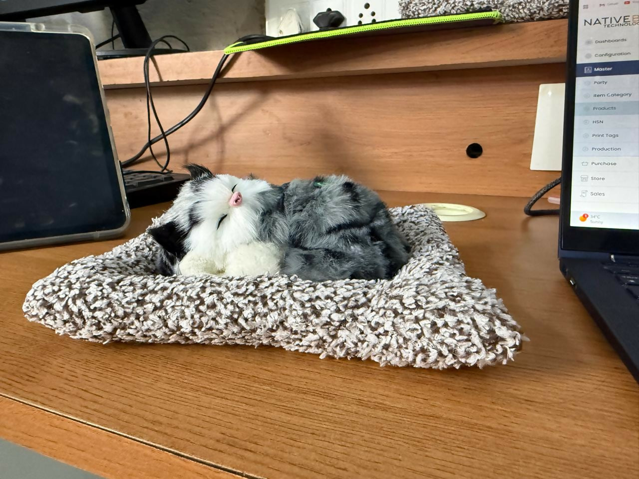 Soft stuffed cat toy with cozy sleeping pose