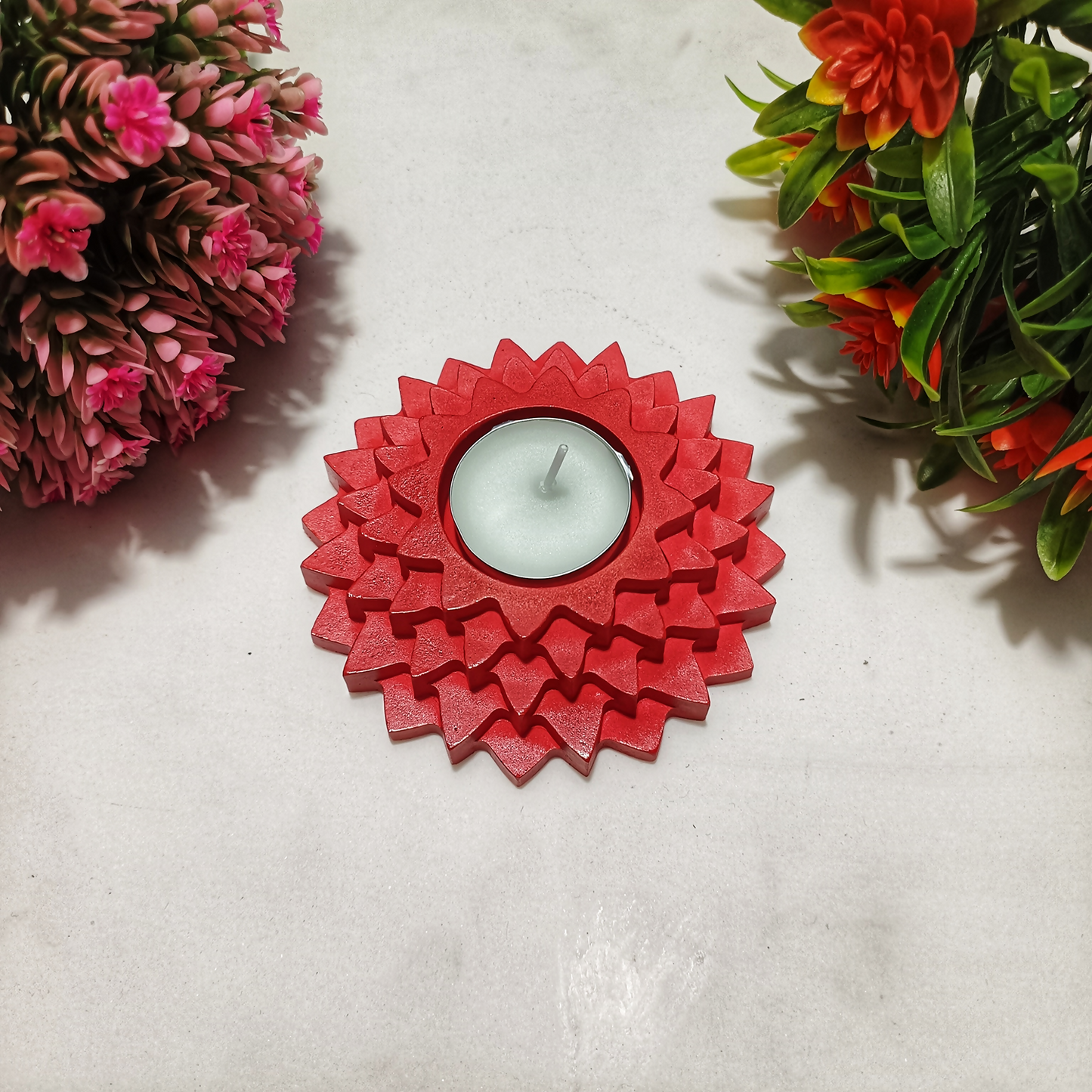 Flower 5-Layer Diya red tealight candle Elegant Home Decor Handmade