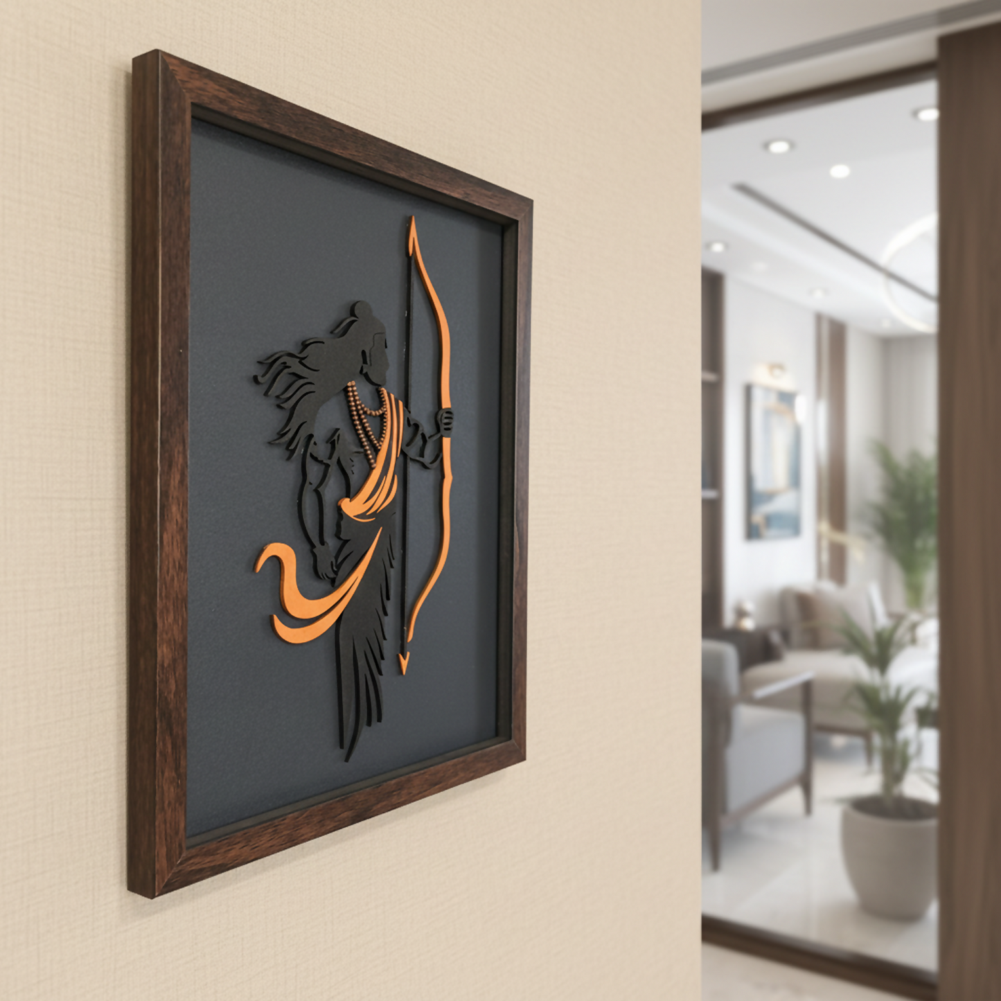 Handcrafted Multi-Layer Wooden Lord Ram Wall Art – 3D Laser Cut Shri Ram Divine Frame