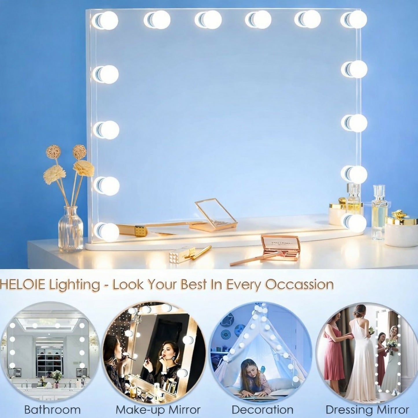 LED Vanity Mirror Lights with 3 Color Modes, Adjustable Bulbs, USB Powered