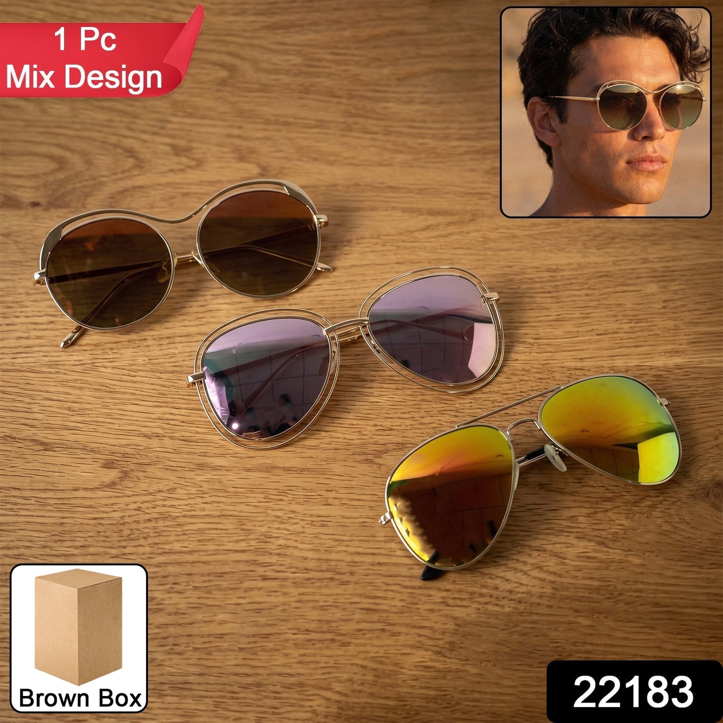 Stylish Fancy Mix Design Sunglasses for Men and Women Metal Frame (1 Pc)