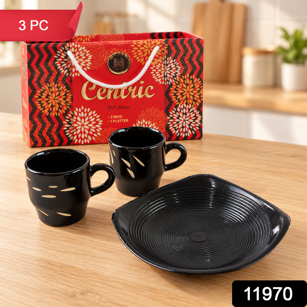 Ceramic Tea Cup Set – Includes Plastic Square Serving Platter