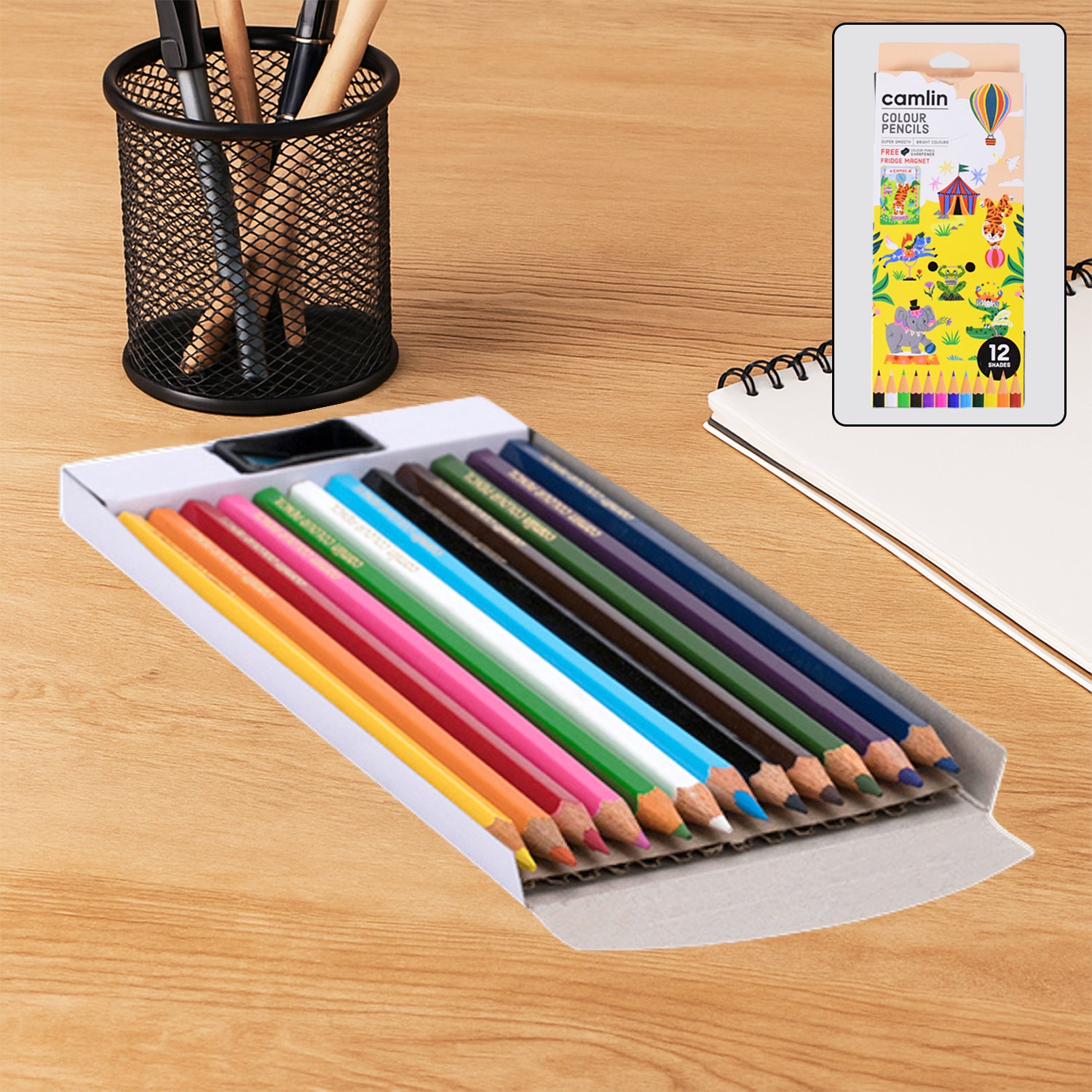 Camlin Colour Pencils – 12 Long Vibrant Shades (With Free Sharpener, Ideal for Drawing & Sketching)