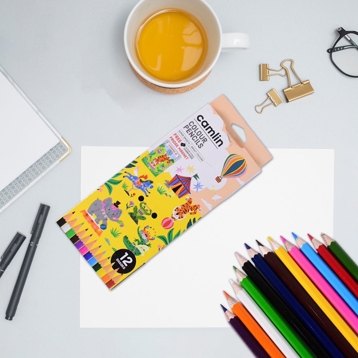 Camlin Colour Pencils – 12 Long Vibrant Shades (With Free Sharpener, Ideal for Drawing & Sketching)