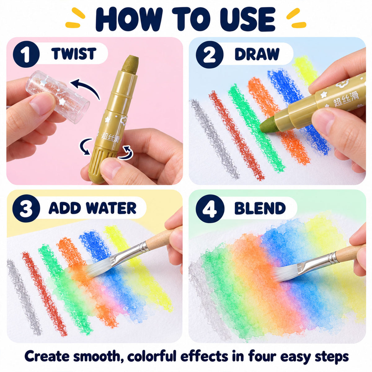 Water-Soluble Twist-Up Colour Crayons with Brush and Carry Case (48 Pc)