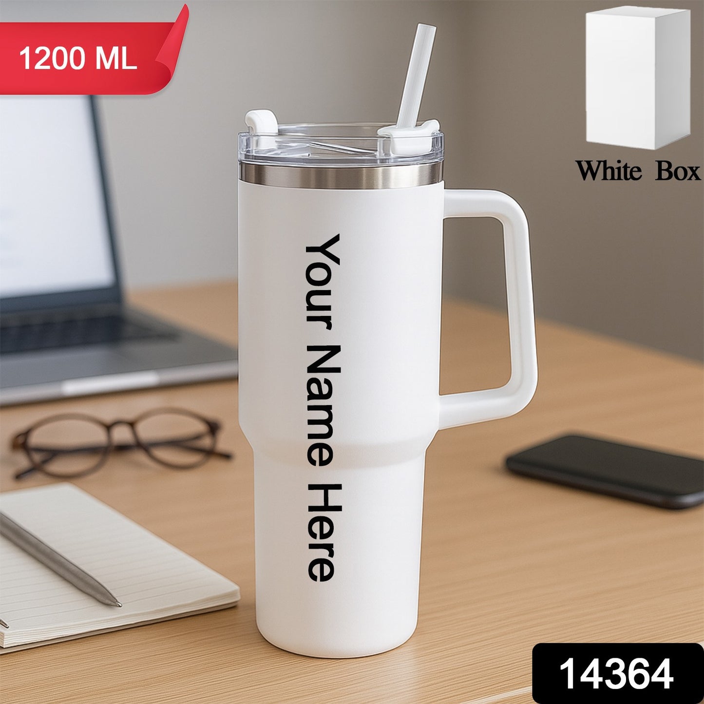 Customize / personalized White Extra Large Insulated Travel Mug (1200ML - 1 Pc)