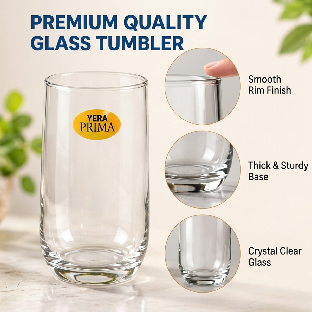 Yera Prima Brussels Zest Clear Glass Tumbler Set for Water and Juice (6 Pc)