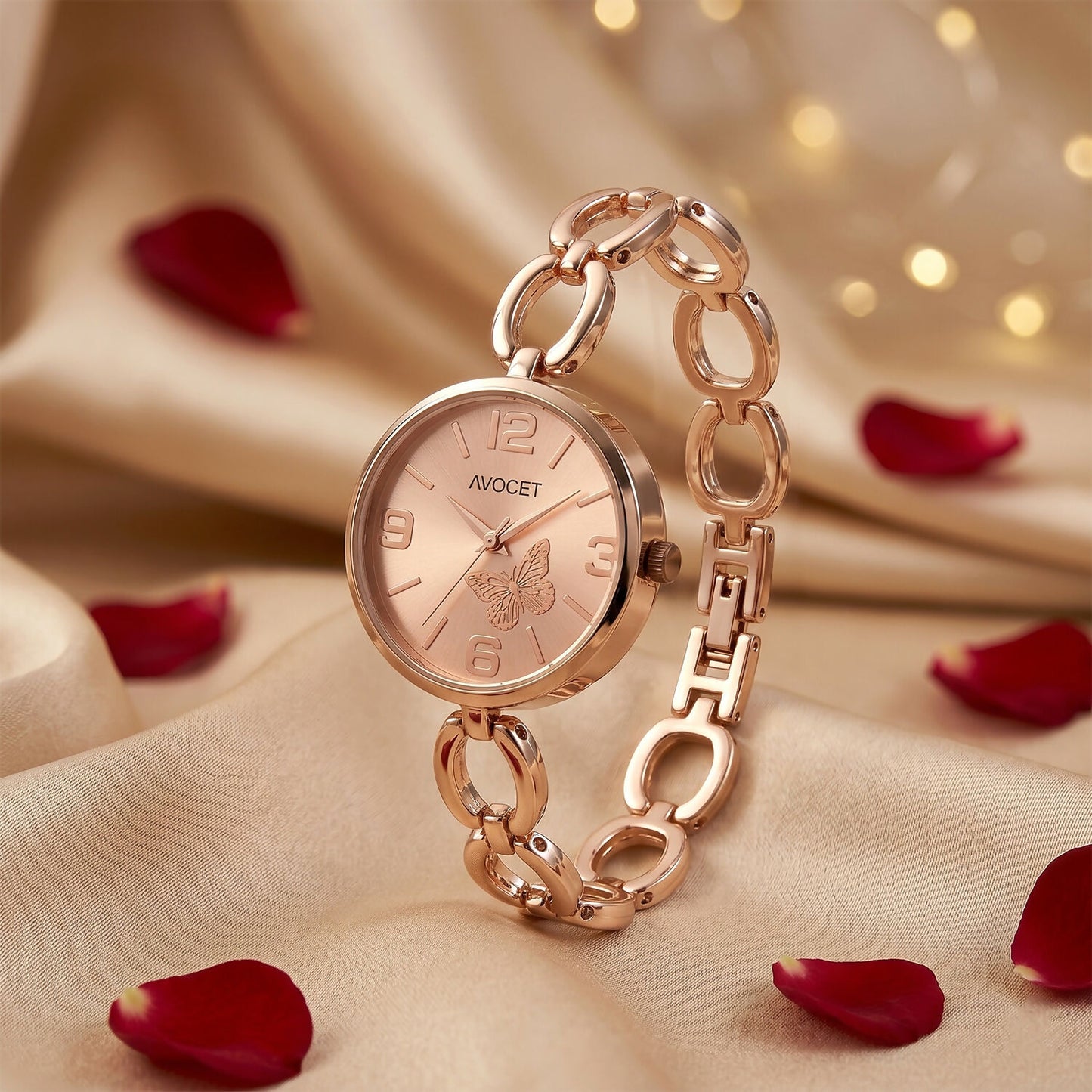 Elegant Rose Gold Chain Strap Women’s Wrist Watch with Butterfly Dial Design