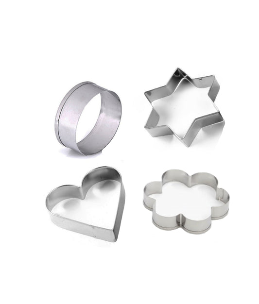 Stainless steel cookie cutters on white background