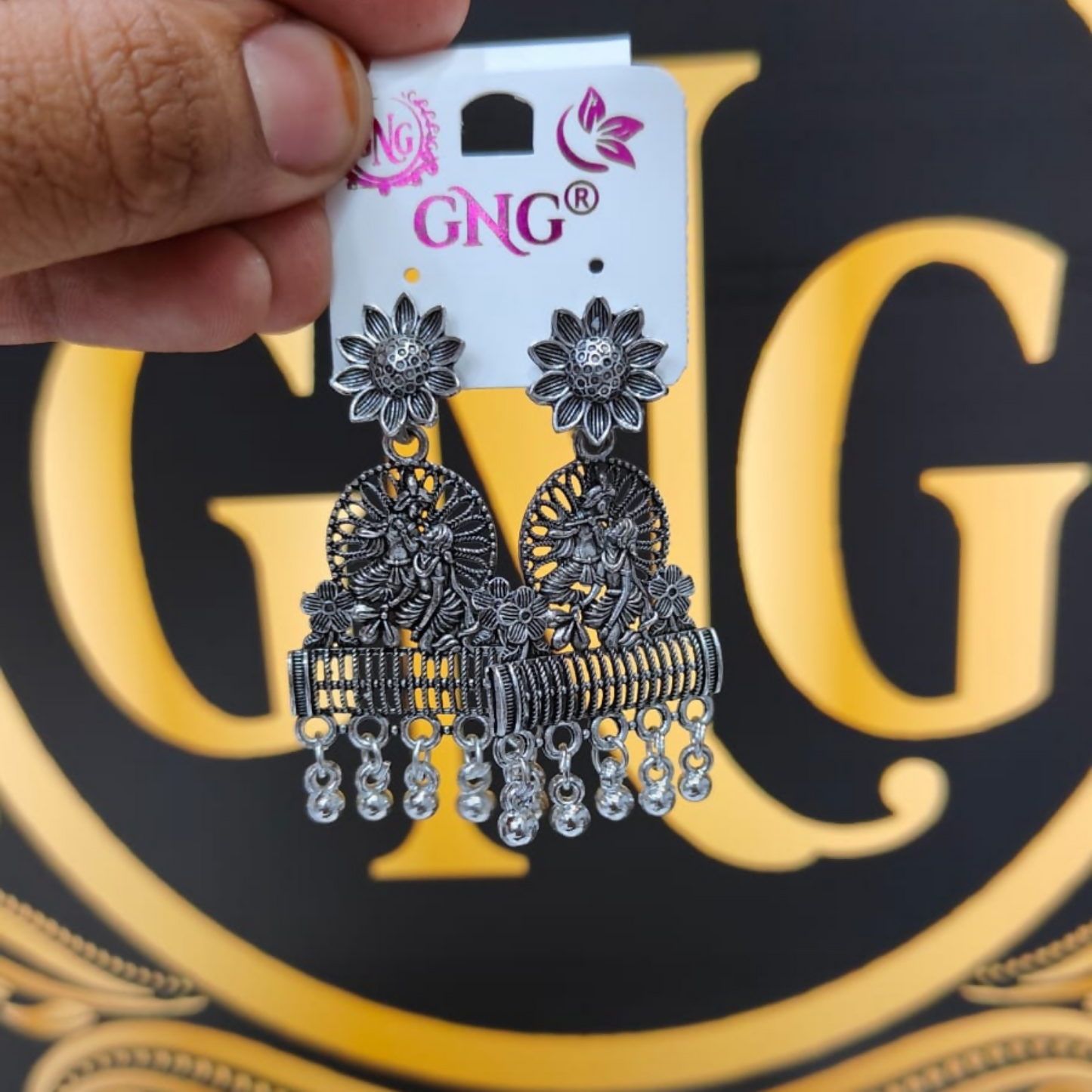 Traditional Elegant Silver Oxidised Jhumka Earrings for Women