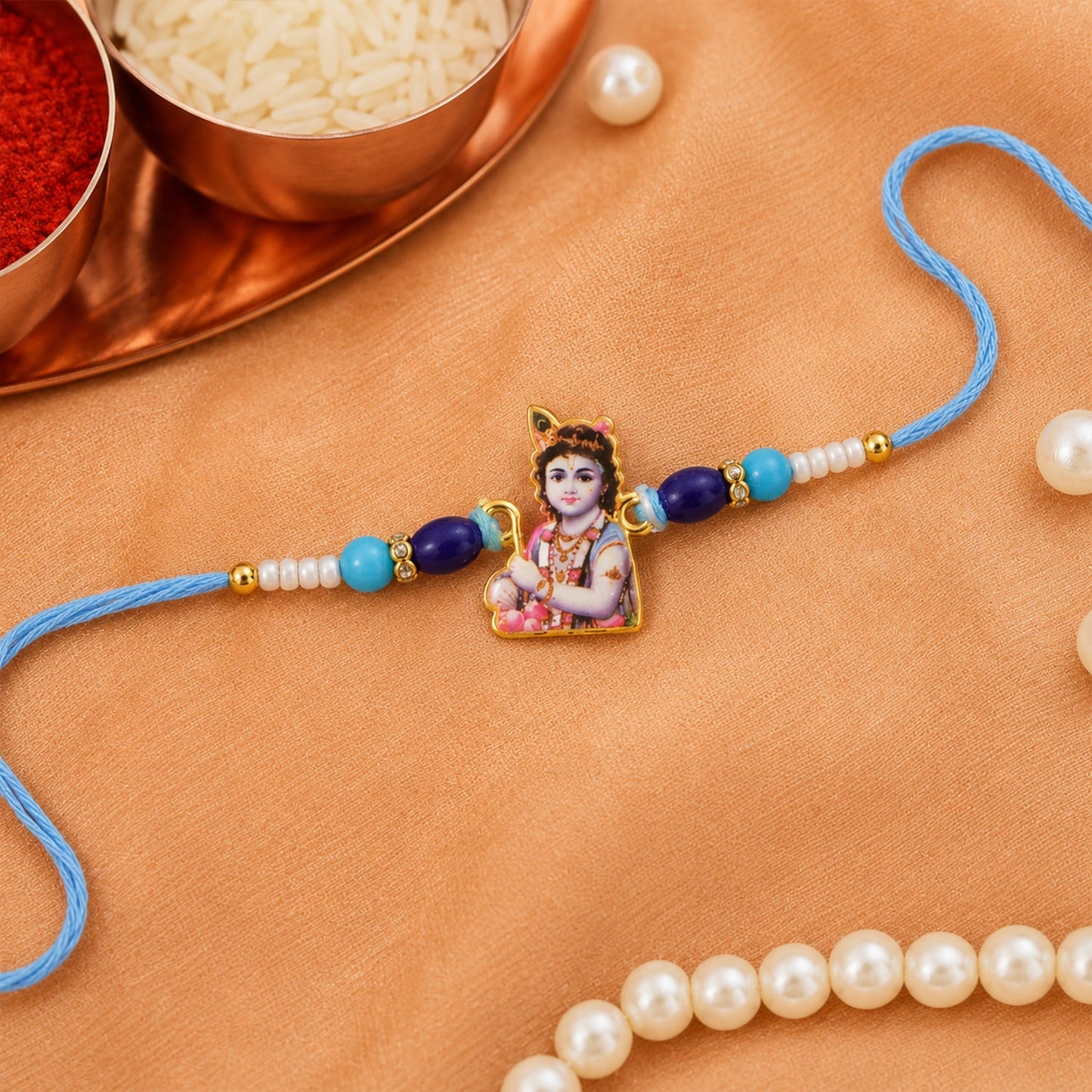 Lord Krishna Rakhi for Raksha Bandhan with Beads Design (10pcs)