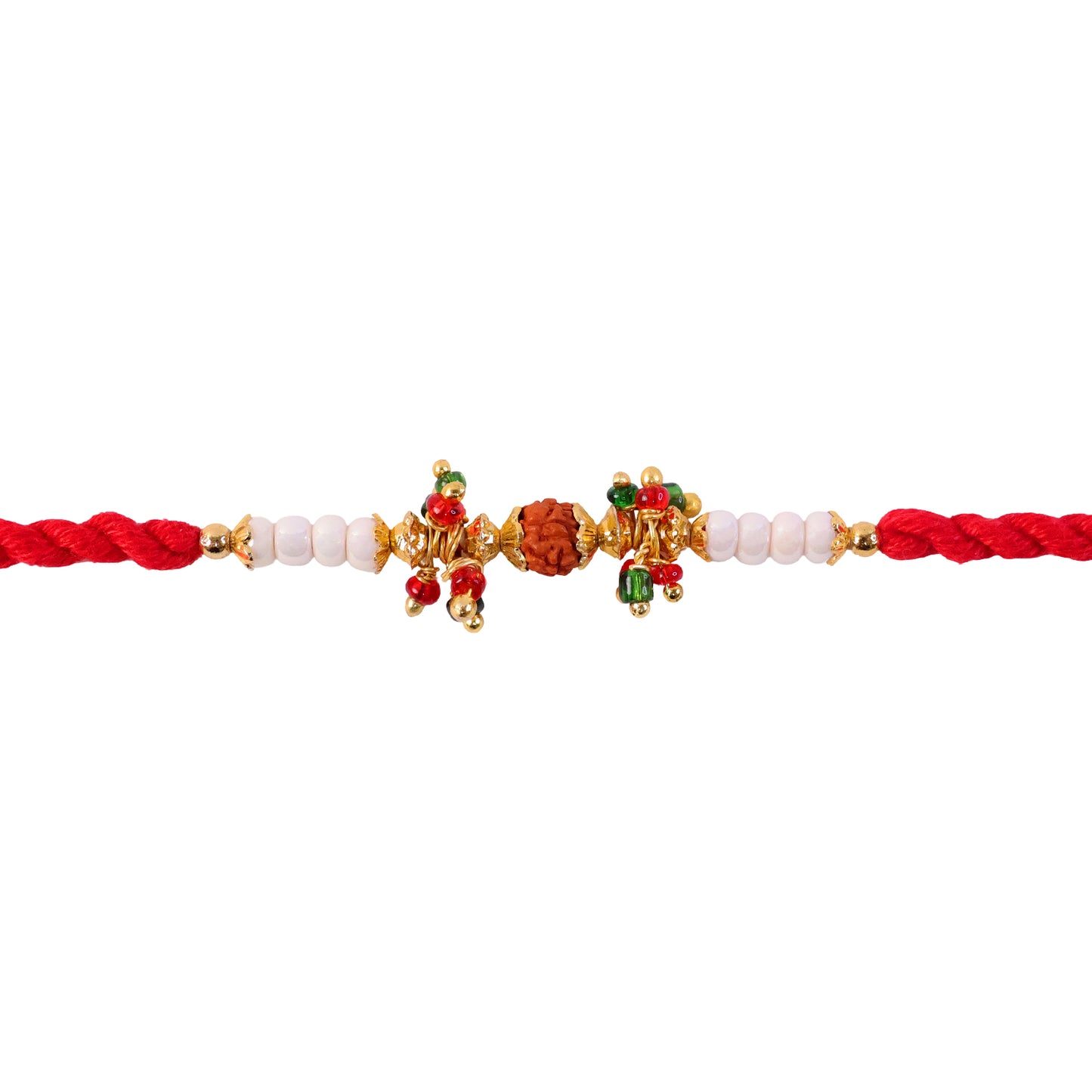 Red Pearl Designer Rakhi with Golden Accents and Compact Festive Beauty