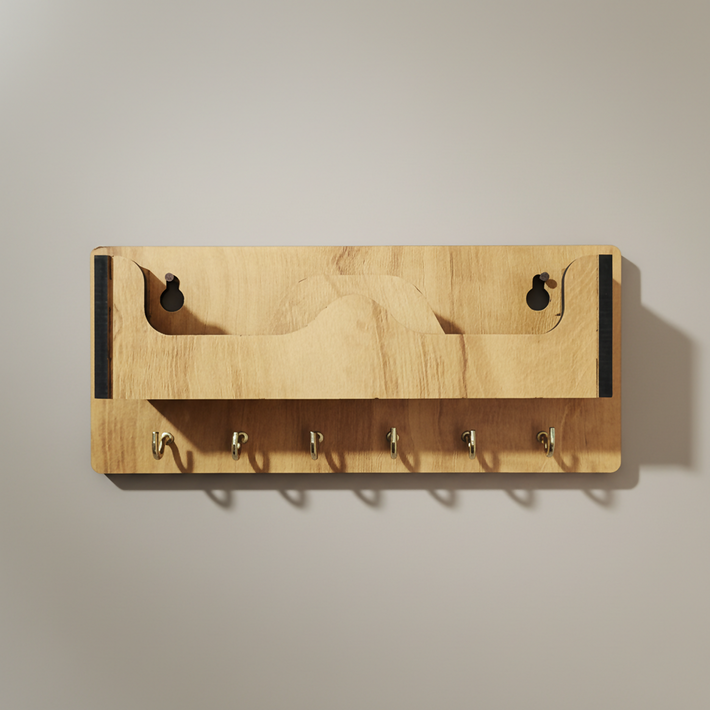 Wooden Wall Mounted Key Holder with Shelf for Mobile, Glasses and Daily Items