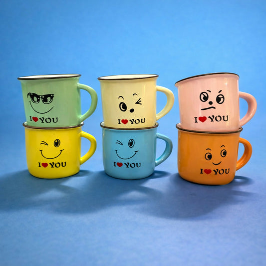 Set of 6 Cute Printed Coffee Mugs with Emoji Design Gift Set