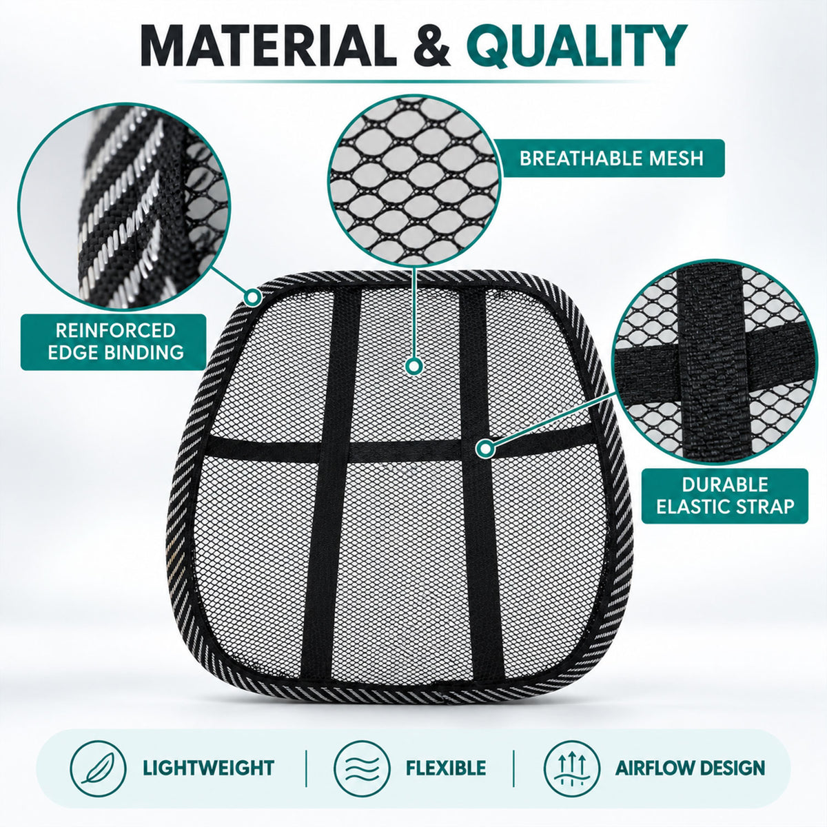 Breathable Mesh Car Seat Back Support with Elastic Strap (1 Pc)