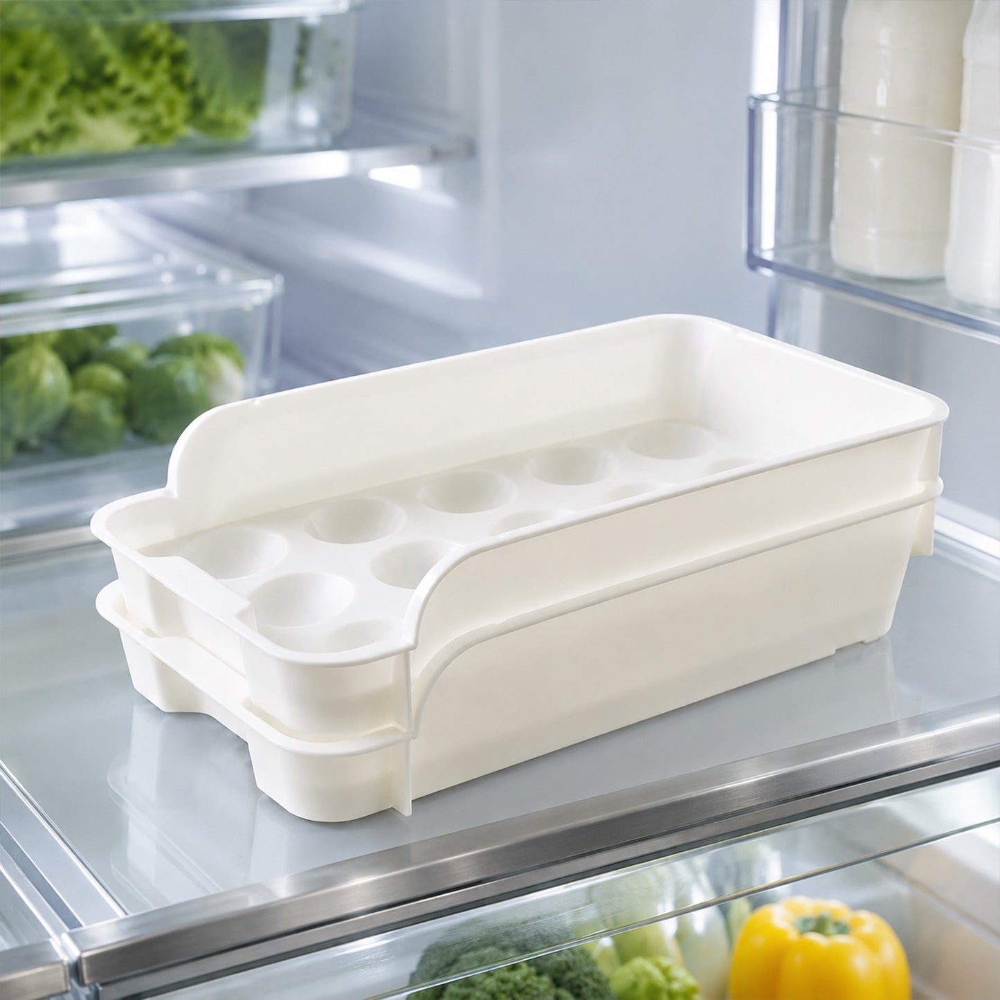 Plastic Egg Tray Set for Kitchen Stackable Fridge Egg Storage (2 Pc)