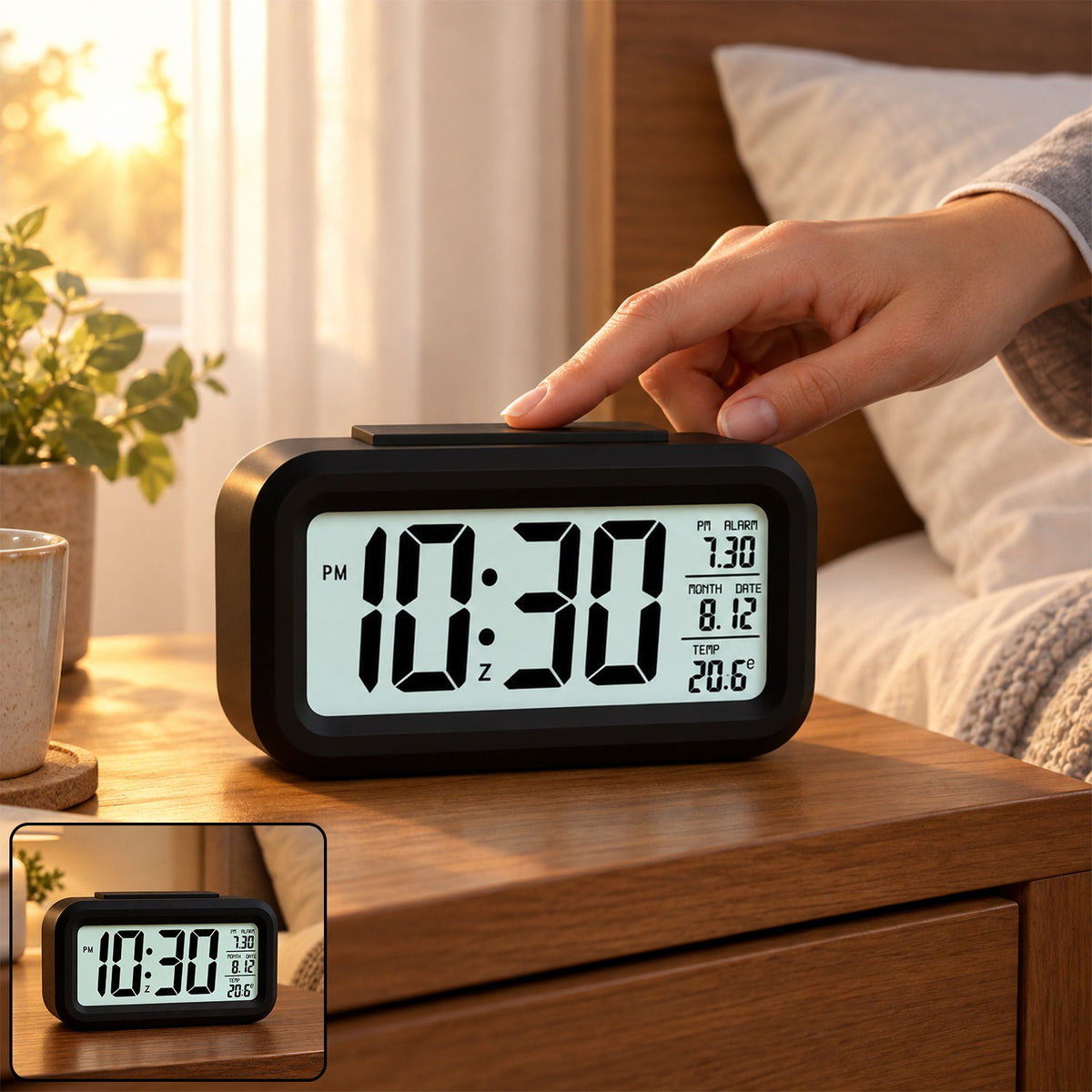 Digital LED Alarm Clock with Temperature Display for Bedside (1 Pc)
