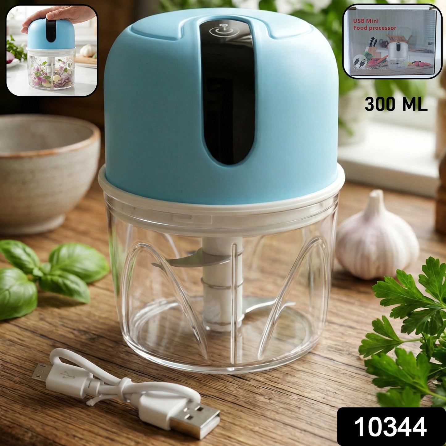 Wireless USB Rechargeable Mini Electric Garlic Machine / Chopper 3 Blades (300Ml)