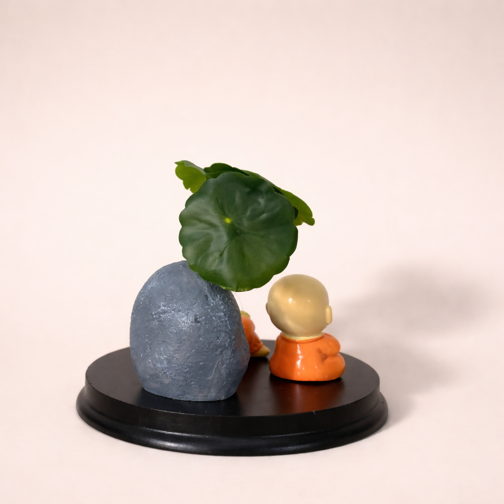 Zen Monk Showpiece with Lucky Money Frog & Mini Planter — Home & Office Decor(ANY COLOR)