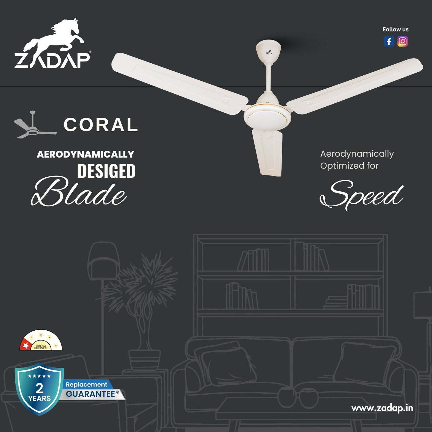 ZADAP Coral Ceiling Fan energy saving motor detail