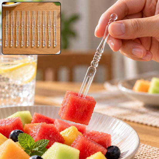 Transparent Mini Plastic Fruit Forks with Decorative Handles (10 Pc)