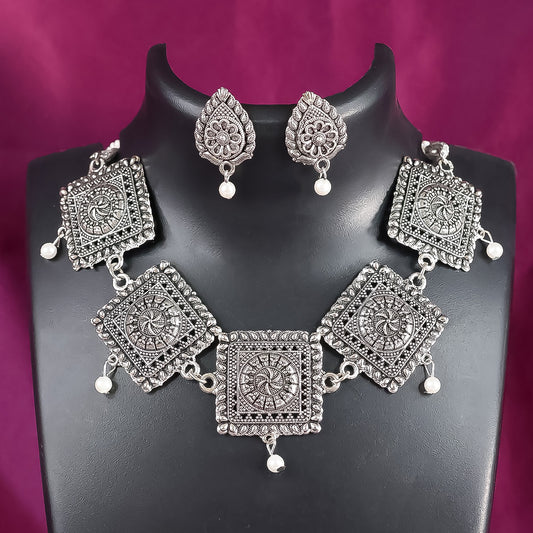 Brass Choker Necklace With Earrings (2Pc)