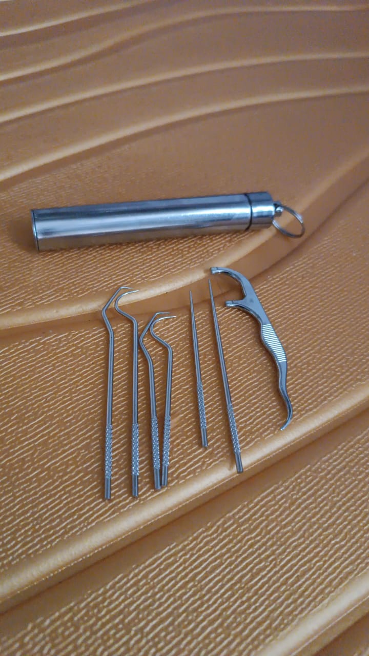 Compact stainless steel dental tool set