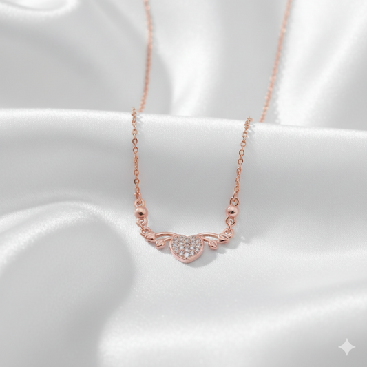 Rose Gold Plated Heart & AD Necklace for Women and girls