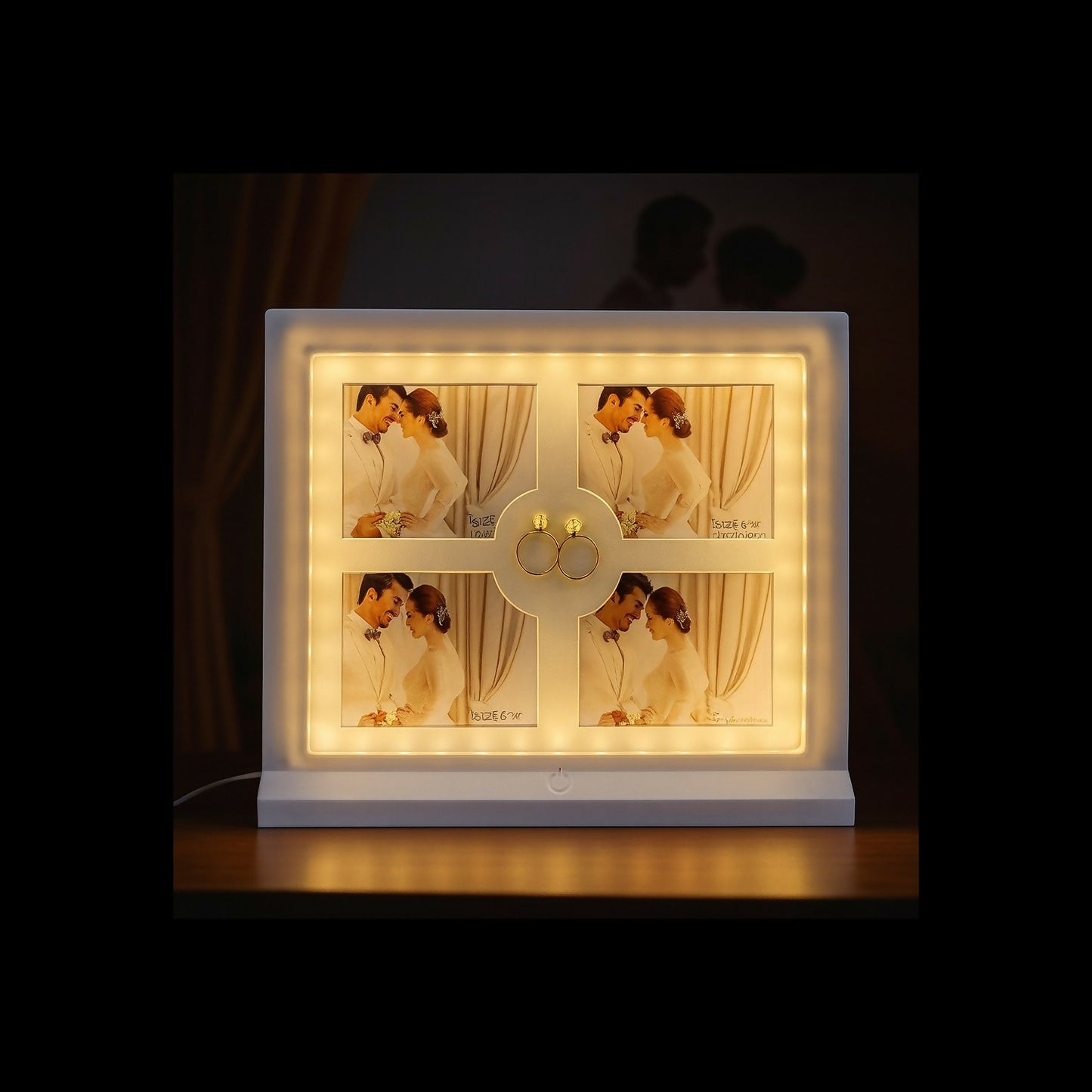LED Wedding Photo Frame with Ring Holder | Romantic Couple Picture Frame with LED Lights | Decorative Anniversary, Engagement & Wedding Gift for Home Décor – Red & White Variants (Holds 4 Photos, 6x4 inch)
