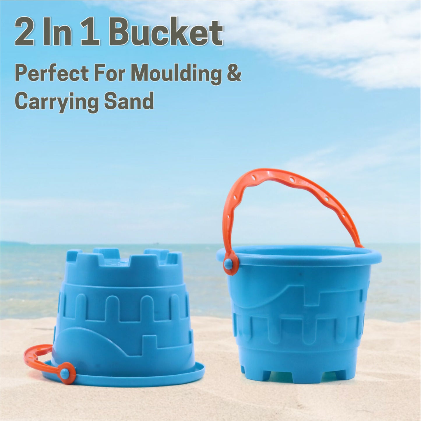 Aditi Kids Beach Sand Toy Set with Bucket, Shovels and Moulds, Safe ABS Plastic Play Set 6PC