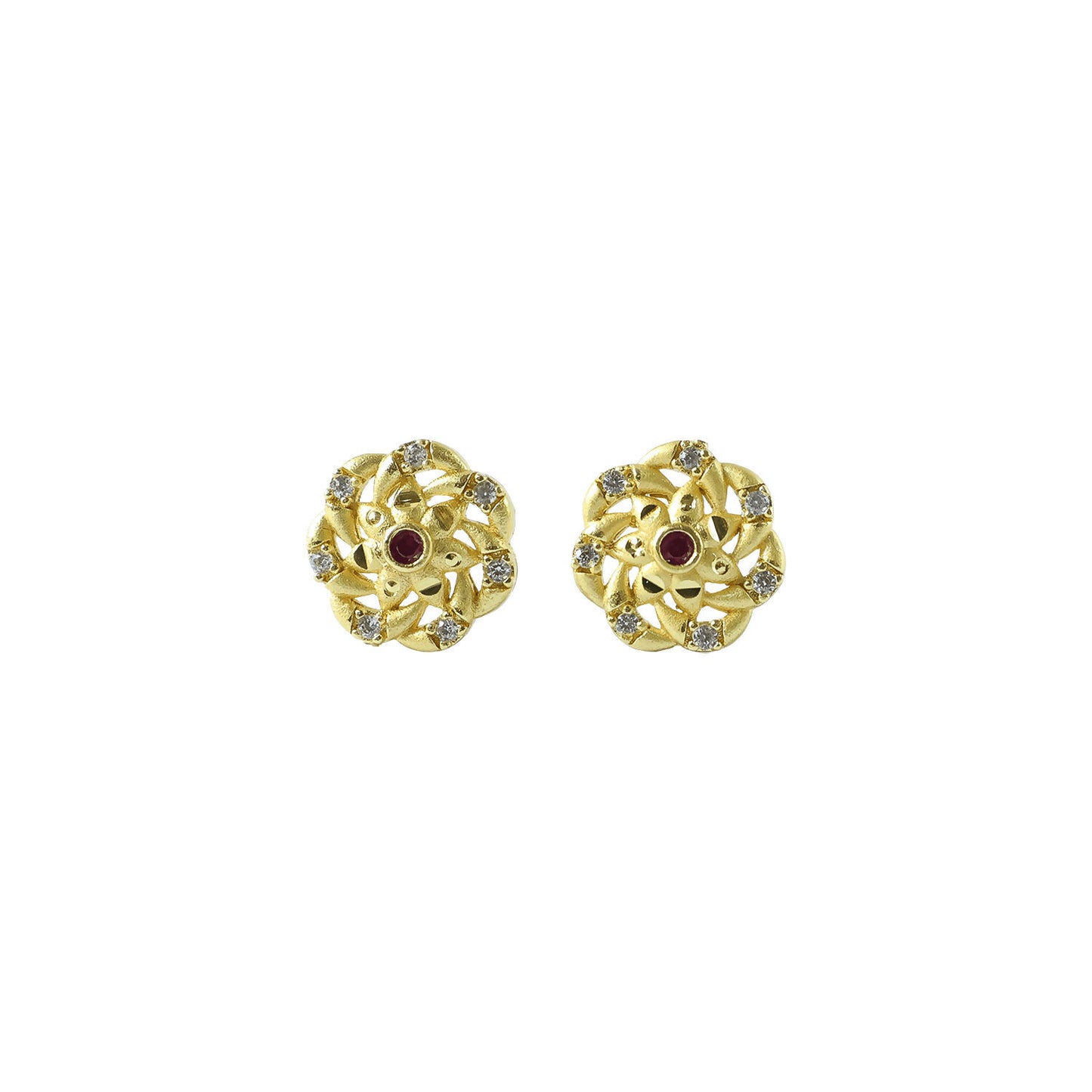 Beautiful gold floral cluster earrings with sparkling stones highlighting craftsmanship
