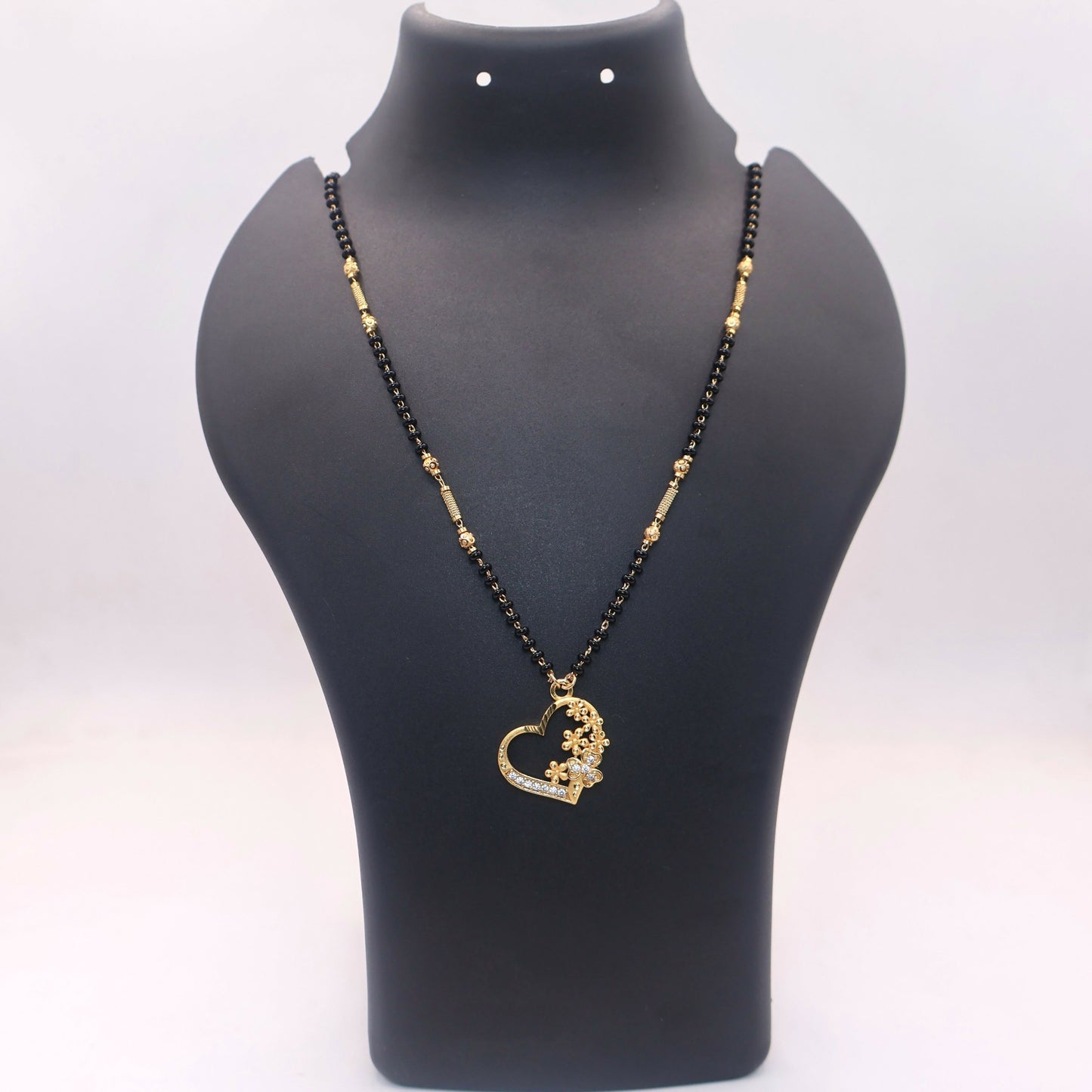 Gold Heart Floral Mangal sutra Necklace with AD Accents For women