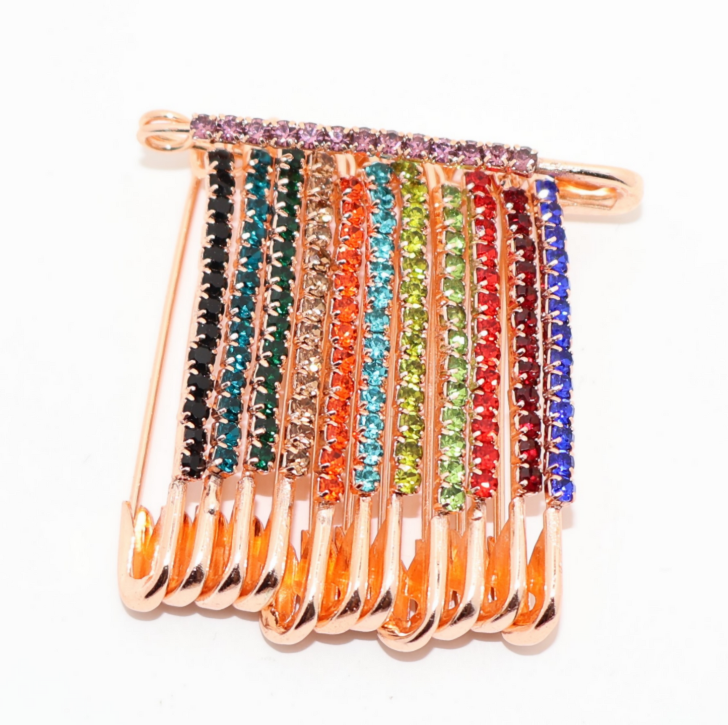 Rainbow Crystal Dangle Saree Pin Brooch - Multicolor Rhinestone Scarf Pin