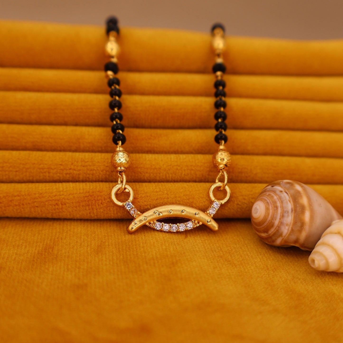 Modern Gold Plated Curved Mangalsutra with AD