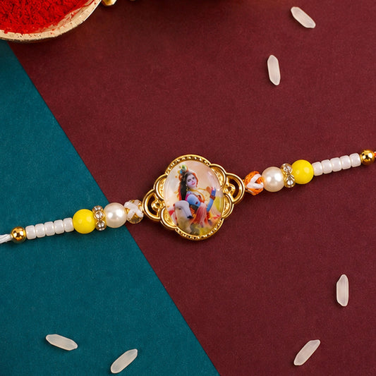 Lord Krishna Rakhi with elegant designer thread and decorative beads
