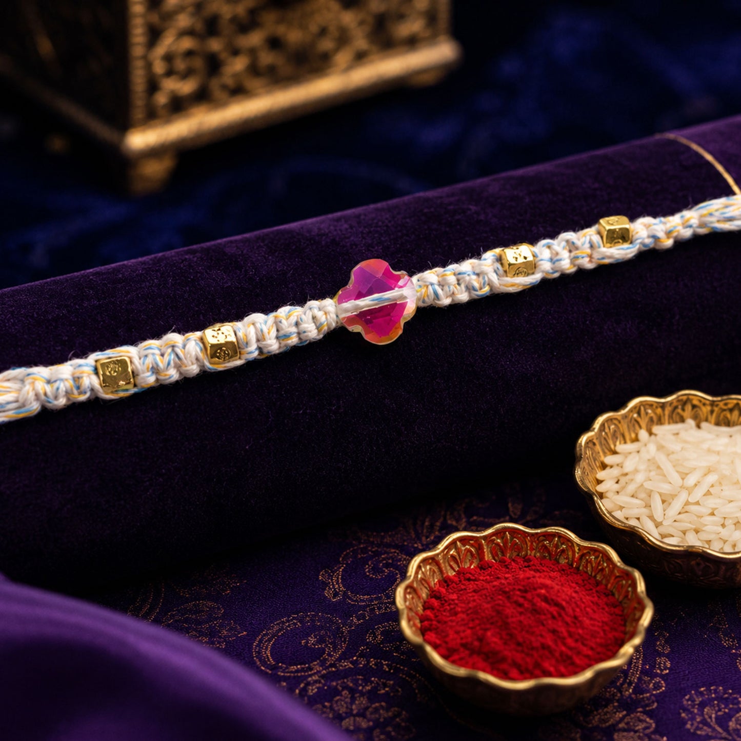 Beautiful Pearl and Stone Rakhi with Bright Beads and Elegant Raksha Bandhan Look