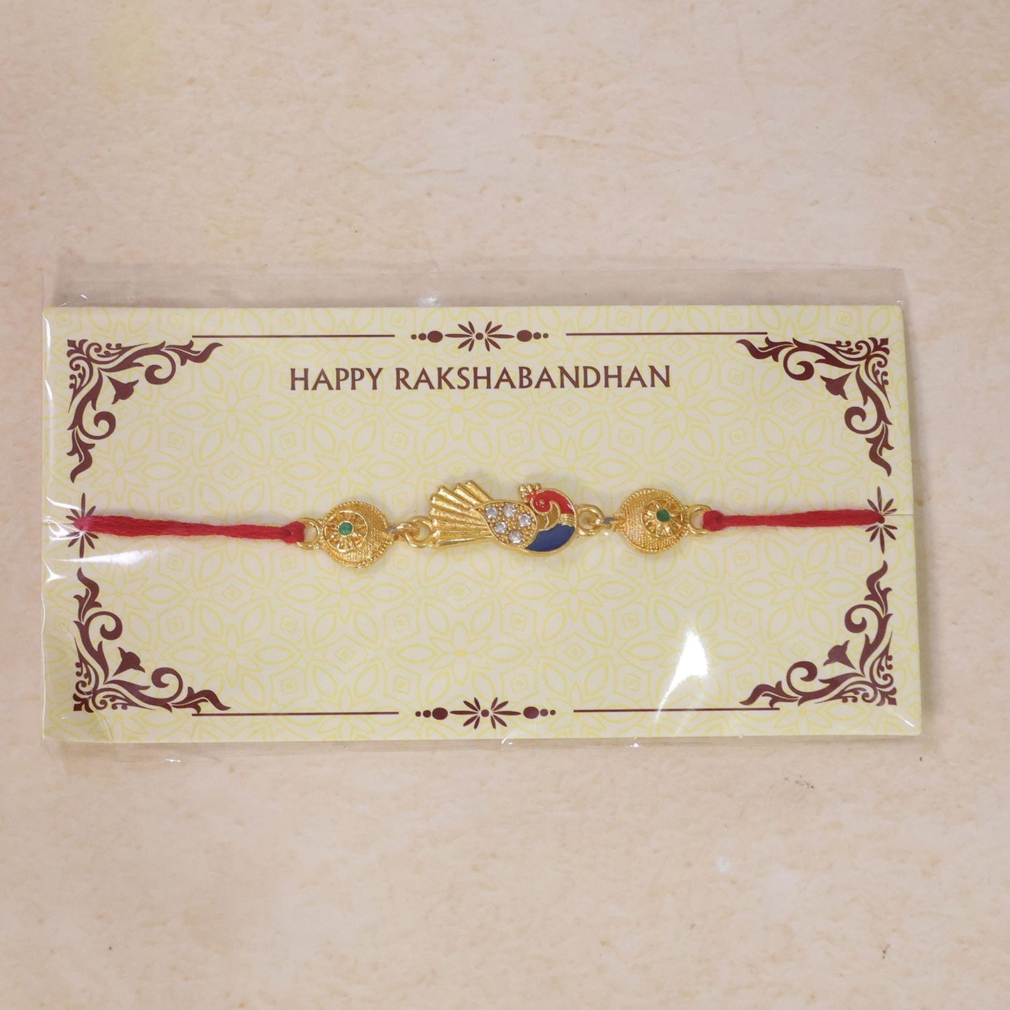 Peacock Charm Rakhi Stone Beaded Traditional Design (5pcs)