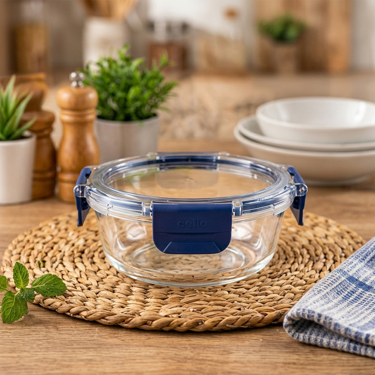 Cello 400ml Round Glass Food Storage Container with Smart Lock Lid (1 Pc)
