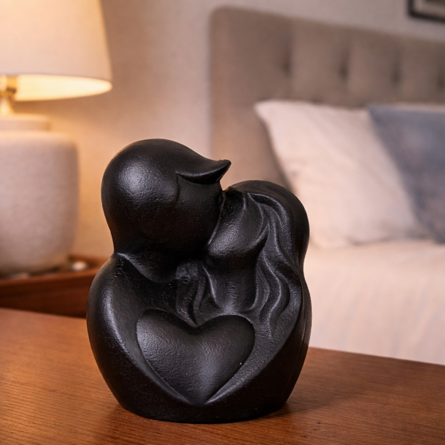 Black Couple Figurine with Heart | Modern Romantic Home Decor Showpiece